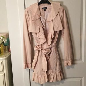 Bebe Ruffles Trench Coat | baby pink